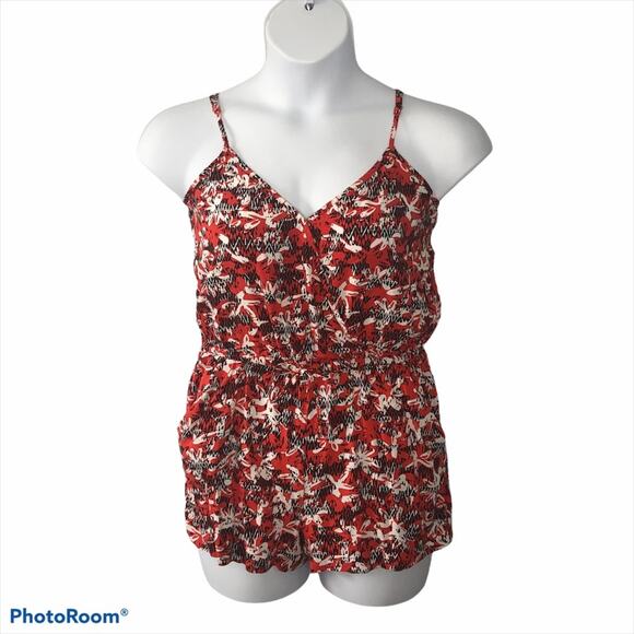 Banana Republic Shorts Romper Faux Wrap Red and Black Floral size Small - Picture 4 of 16
